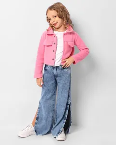Calça Jeans Infantil Wide Leg Fenda Azul 6