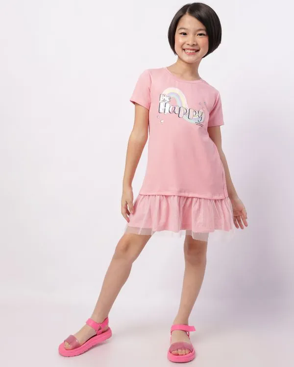 Vestido Infantil Curto Happy com Paetê e Tule Rosa 10