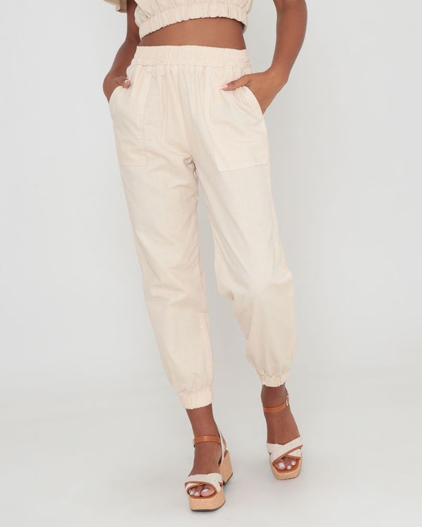 Calça Jogger Feminina Linho Lisa Bege 40