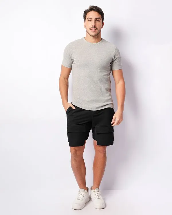 Bermuda Masculina Texturizada Com Bolso Frontal Preta GG