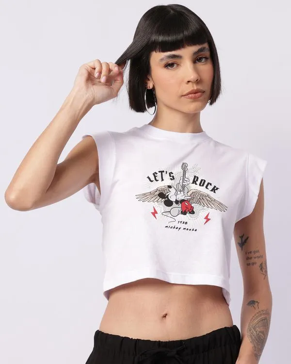 Regata Feminina Cropped Disney Mickey com Strass Branca M