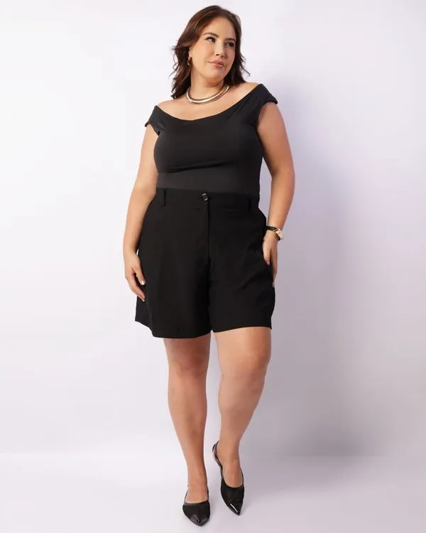 Body Plus Size Feminino Com Botões Preto G1