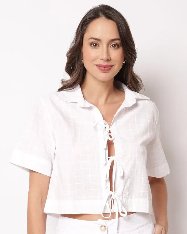 Camisa Feminina Cropped Algodão Berry & Co. Amarração Branca M