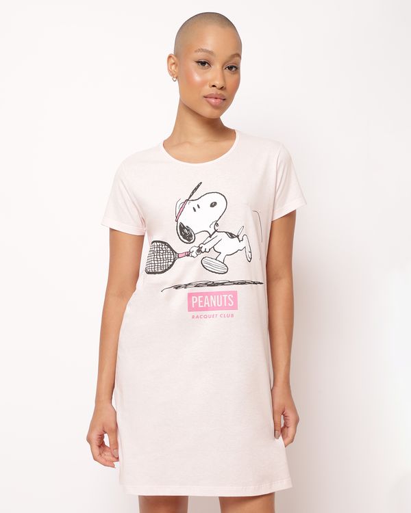 Camisola Feminina Algodão Manga Curta Estampa Snoopy Rosa M