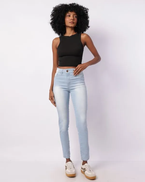 Calça Jeans Feminina Skinny Estonada Azul 42