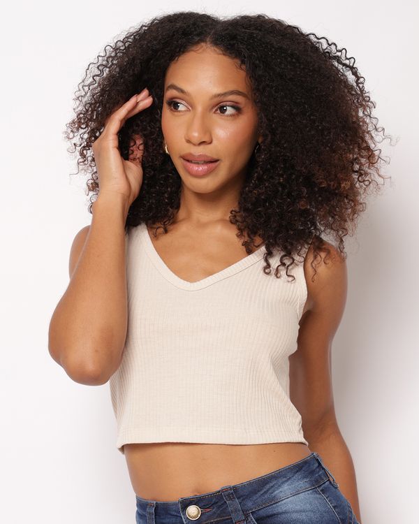 Regata Feminina Cropped Canelada Bege P