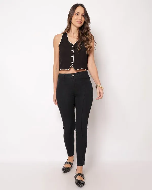 Calça Sarja Feminina Cigarrete com Bolsos Preta 44