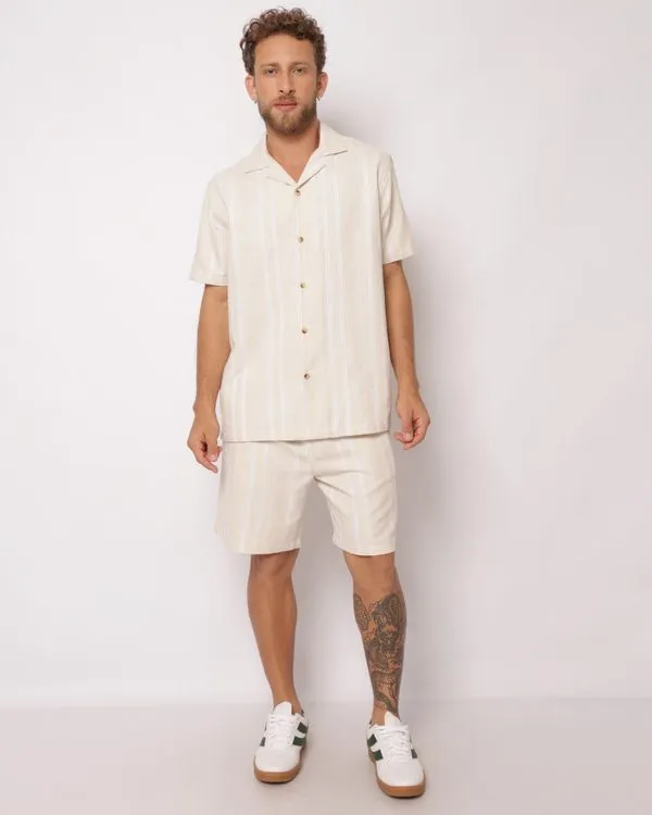 Bermuda Masculina Reta Texturizada Estampada Jacquard com Bolsos Off White G