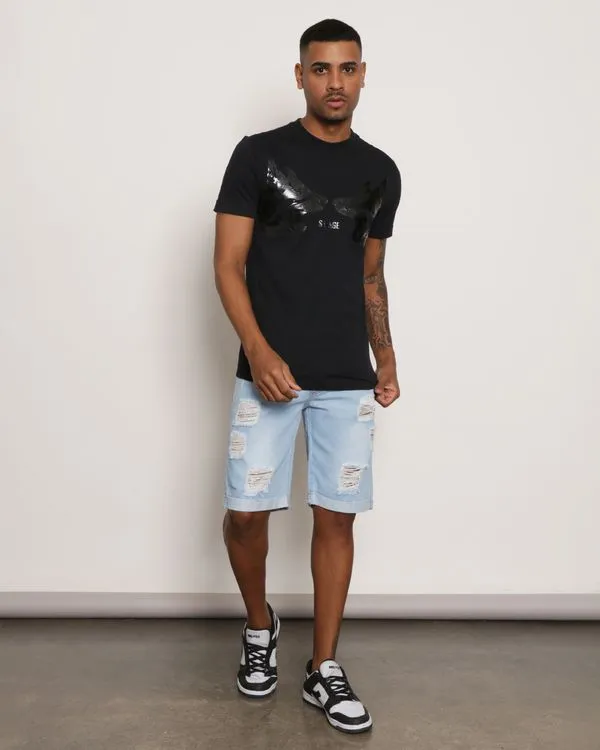 Bermuda Jeans Masculina Destroyed Azul 36