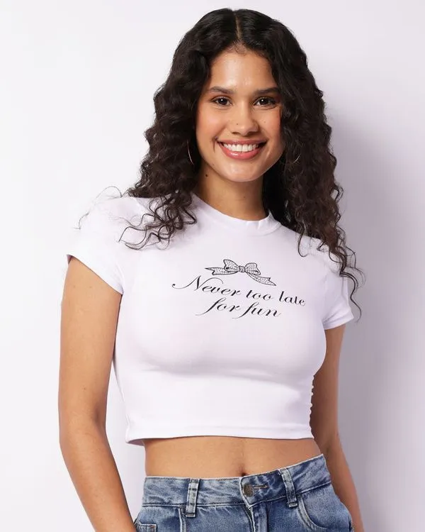 Blusa Feminina Cropped Estampada Branca P