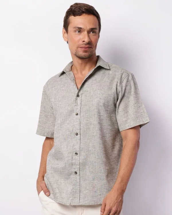 Camisa Masculina com Bordado Mesclada Manga Curta Verde G
