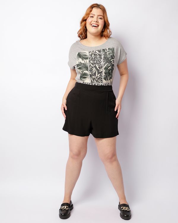 Short Plus Size Feminino Curto Viscose Preto G2