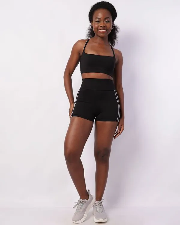 Short Fitness Feminino Fitter Curto Poliamida Viés Duplo Preto P