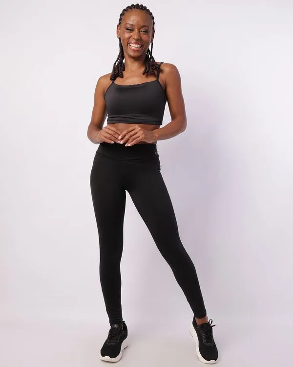 Calça Legging Fitness Feminina Fitter com Tiras Preta GG