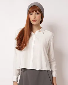 Camisa Feminina Cropped Berry & Co. Manga Longa Viscose Branca GG