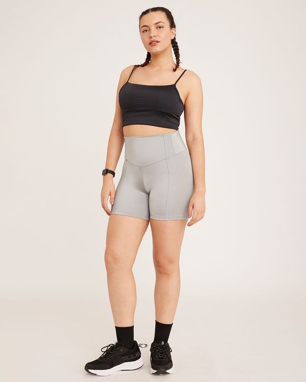 Short Fitness Feminino Com Recortes Cinza M