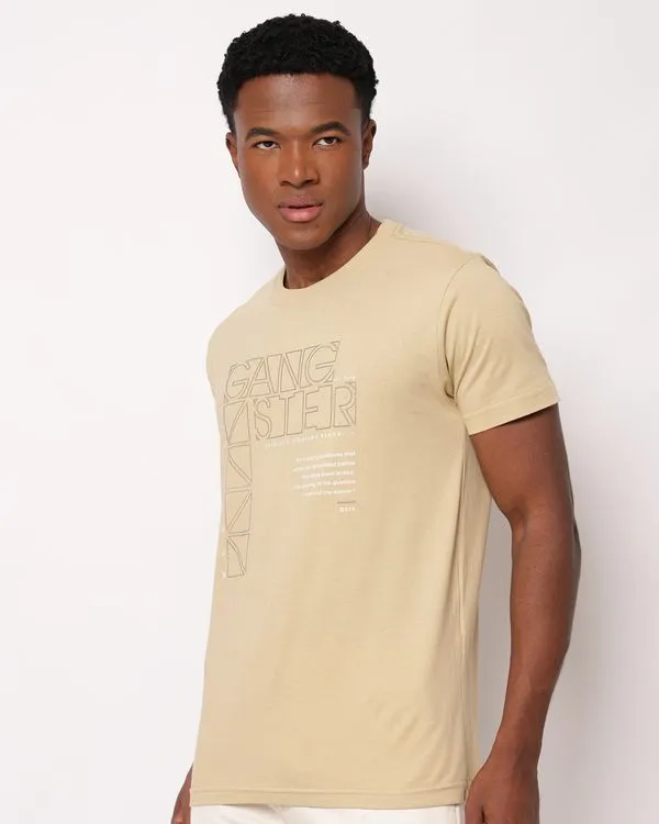 Camiseta Masculina Gangster Algodão com Estampa Bege P