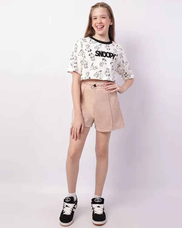 Short Juvenil Curto Moletom Com Bolsos Bege 16