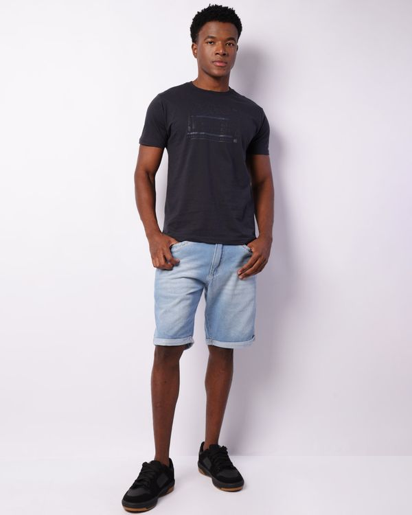 Bermuda Jeans Masculina Reta Barra Dobrada Com Cordão Azul 40