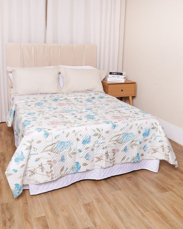 Colcha Casal Matelassê Arte & Caza Estampa Floral Azul UN