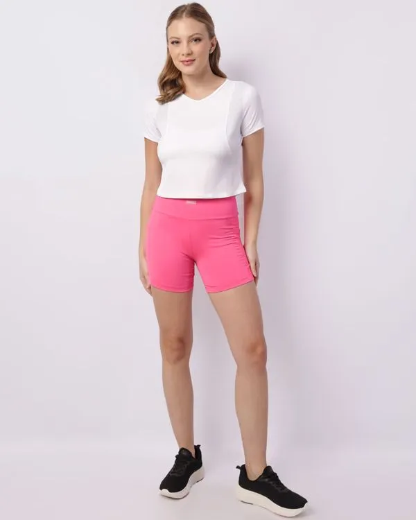 Bermuda Fitness Feminina Ciclista Fitter Texturizada Bolsos Rosa G