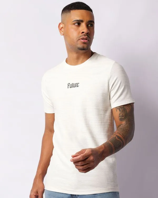 Camiseta Masculina Texturizada Com Aplicação Manga Curta Off White M