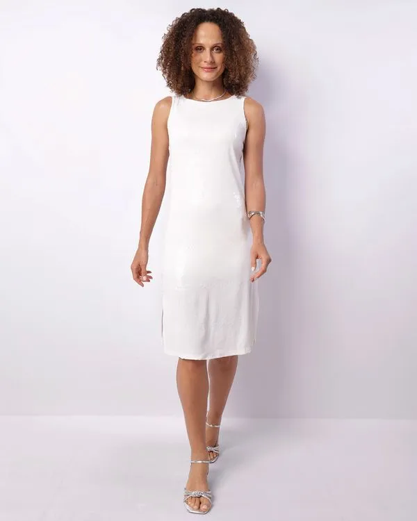 Vestido Feminino Curto Paetê Com Fenda Branco M