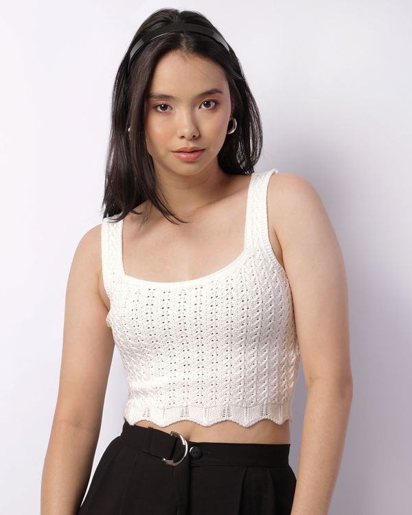 Regata Feminina Tricô Cropped Off White M