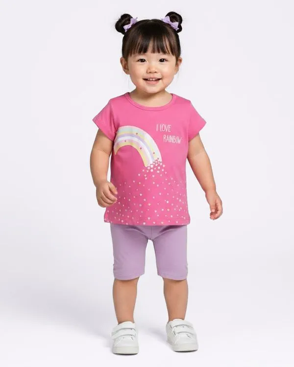 Camiseta Bebê Estampa Frontal Coraçõezinhos Manga Curta Rosa 2