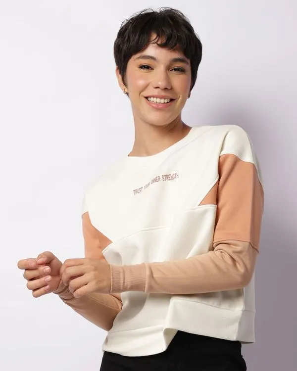 Blusão Moletom Feminino Com Recortes Off White G