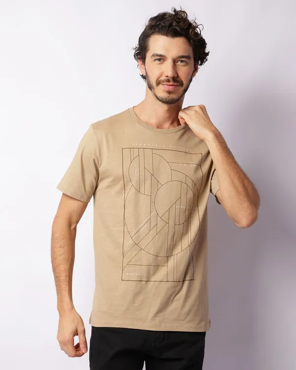 Camiseta Masculina Estampa Frontal Manga Curta Bege P