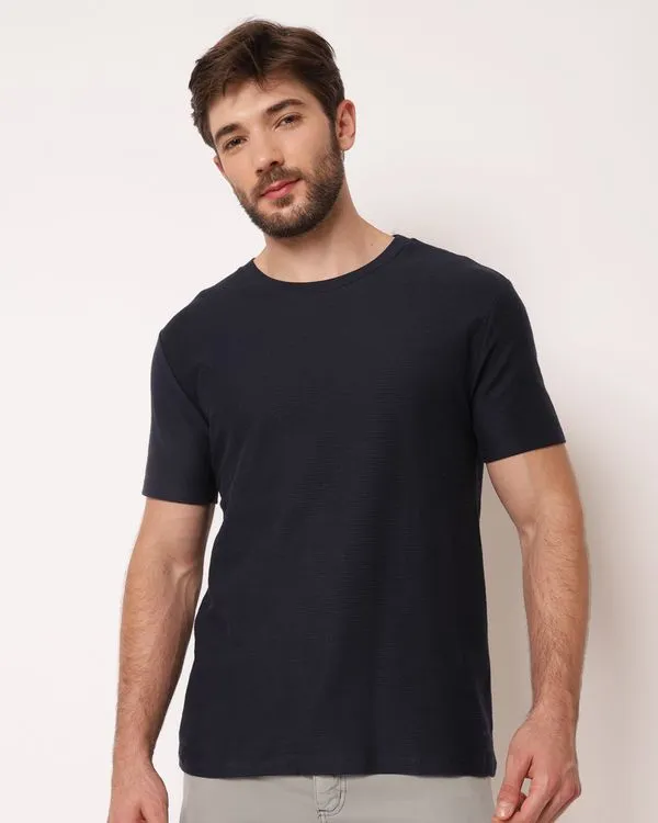 Camiseta Masculina Canelada Manga Curta Marinho P