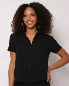 Camisa Feminina Algodão Berry & Co. Manga Curta Preta G