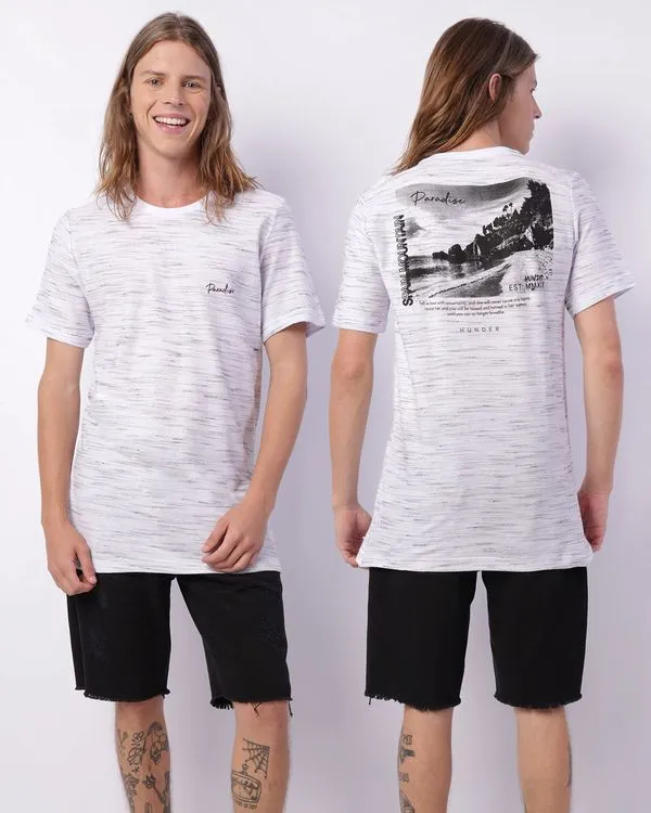 Camiseta Masculina Texturizada Mesclada Manga Curta Branca G