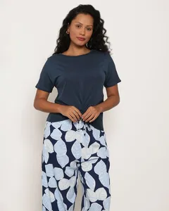 Blusa Feminina Drapeada Manga Curta Marinho M