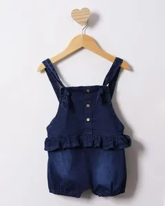 Jardineira Jeans Bebê Curta Balonê Com Babado Azul 3