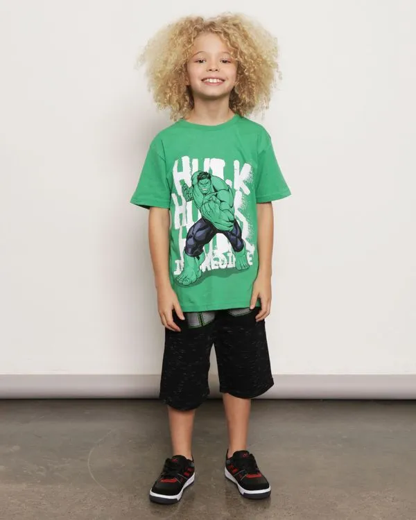 Bermuda Infantil Moletinho Bolso Telado Estampa Hulk Marvel Preta 10