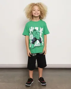 Bermuda Infantil Moletinho Bolso Telado Estampa Hulk Marvel Preta 10