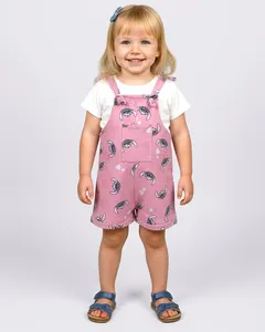 Conjunto Jardineira Bebê Moletinho Disney Stitch Rosa 2
