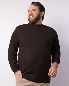 Suéter Plus Size Masculino Tricô Manga Longa Marrom G3