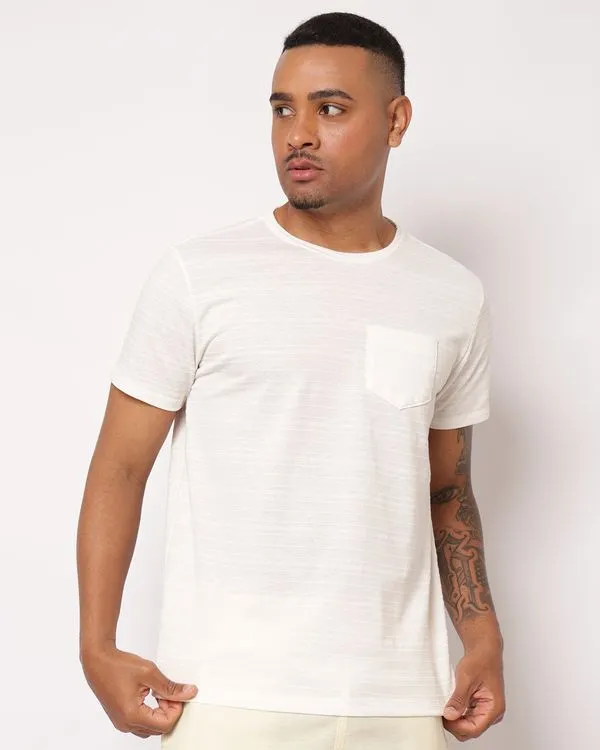 Camiseta Masculina Texturizada Bolso Frontal Manga Curta Off White M