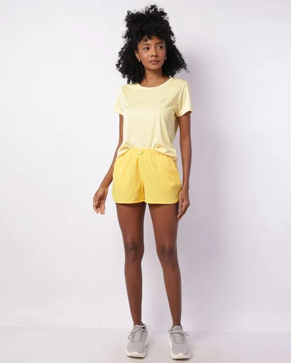 Short Fitness Feminino Curto com Bolsos Amarelo M