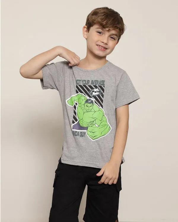 Camiseta Infantil Menino Marvel Hulk com Estampa Frontal Manga Curta Gola Careca Cinza 6