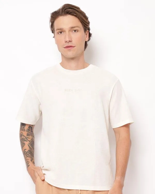 Camiseta Masculina Texturizada Bordado Frontal Manga Curta Off White GG