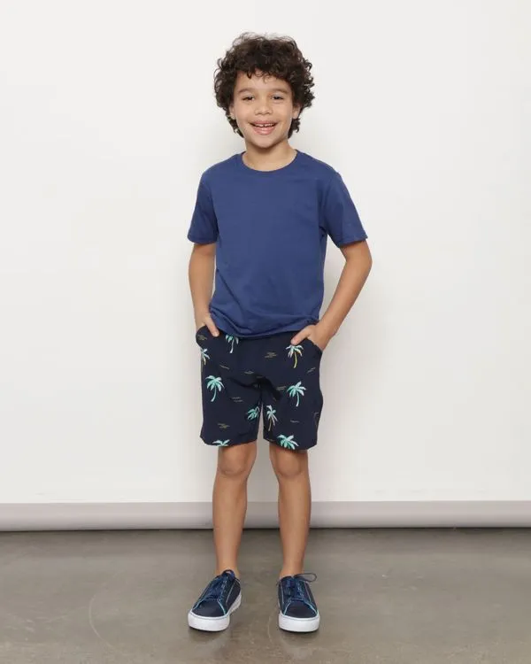 Bermuda Infantil Reta Estampa Coqueiros Marinho 10