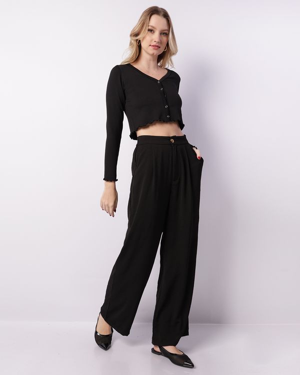 Calça Feminina Wide Leg Crepe Com Pregas Preta G
