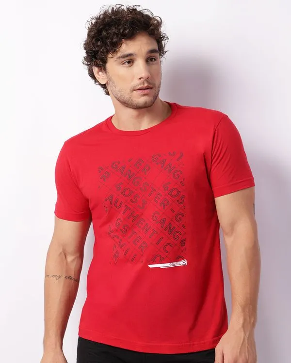 Camiseta Masculina Gangster Manga Curta Vermelha M