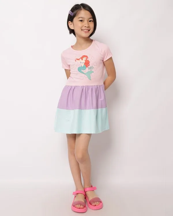 Vestido Infantil Curto Três Marias Disney Estampa Ariel Rosa 4