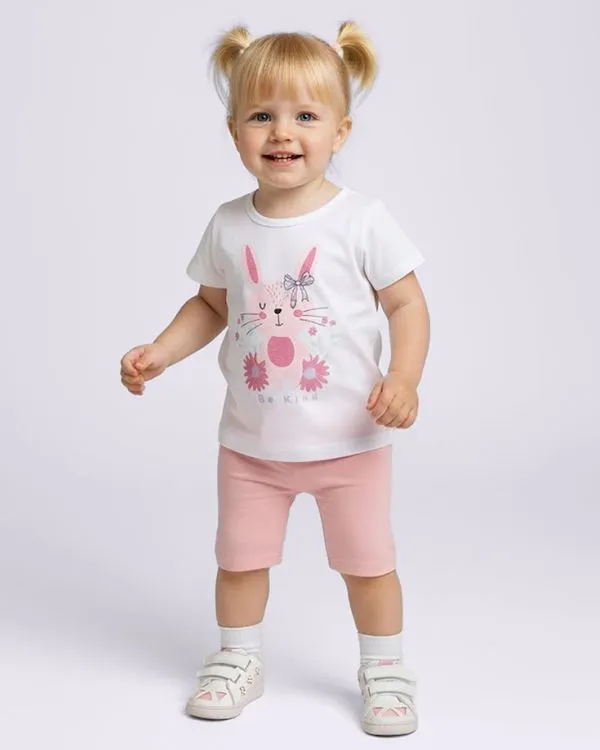 Blusa Bebê Estampa Coelhinho com Glitter Manga Curta Branca 3