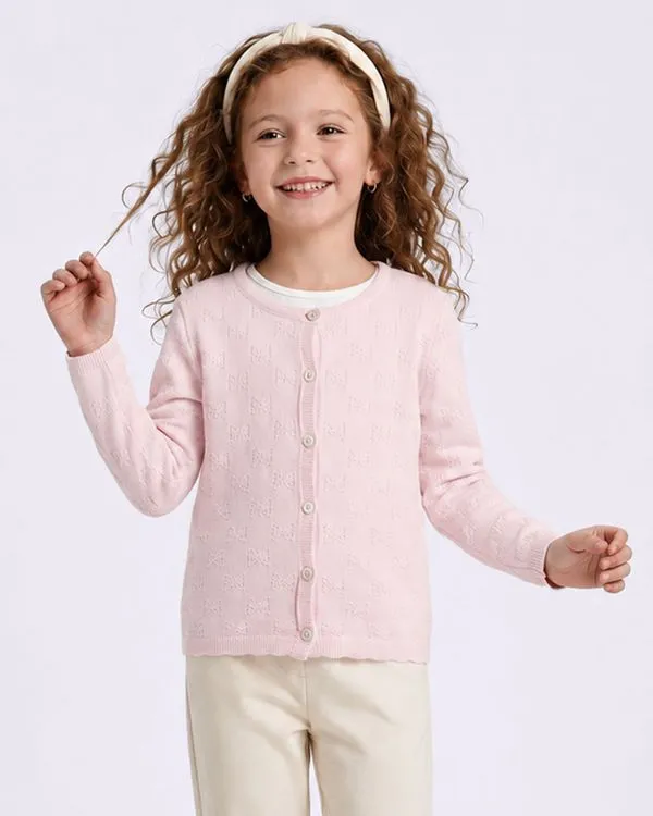Cardigan Infantil Tricô Relevo Lacinhos Rosa 6